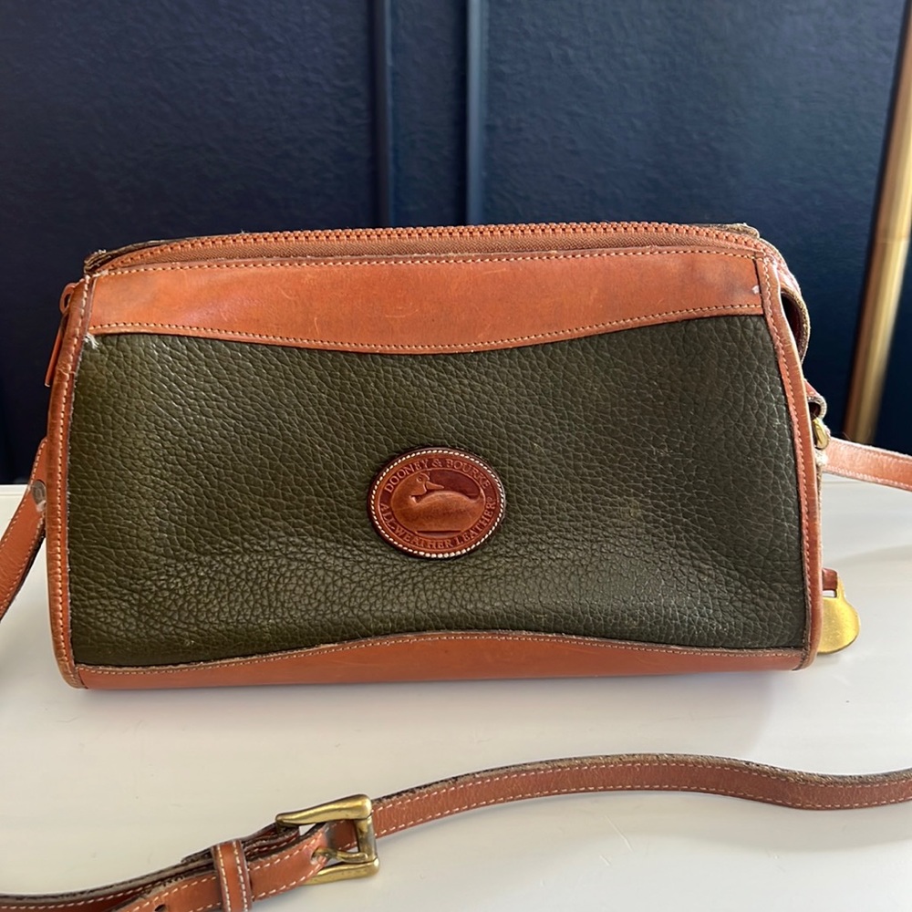 Dooney & Burke Crossbody Adjustable Bag Olive Green and tan/brown leather trim